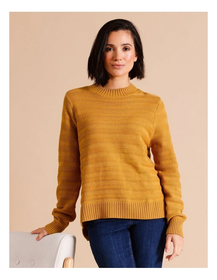 Organic Cotton Blend Patterned Stripe Jumper With Straight Hem In Sahara