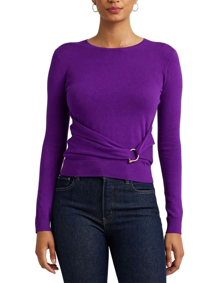 Twist-Front Cotton-Blend Sweater in Purple