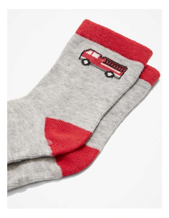 Fire Truck Sock in Light Grey Marle
