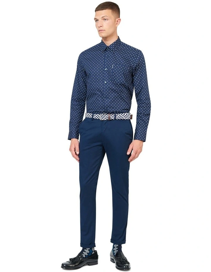 Polka Dot Print Long Sleeve Shirt in Navy