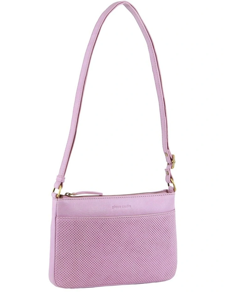 Perforated Leather Multi Compartment Cross-body Bag in Pink