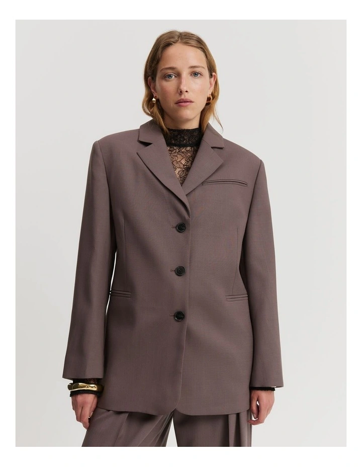 Wool Single-breasted Blazer in Truffle