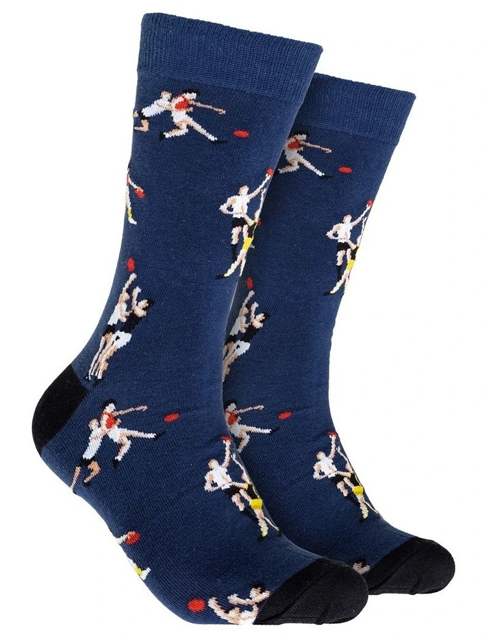 Footy Rules Cotton Crew Socks in Denim