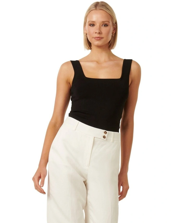 Ava Square Neck Tank Top in Black