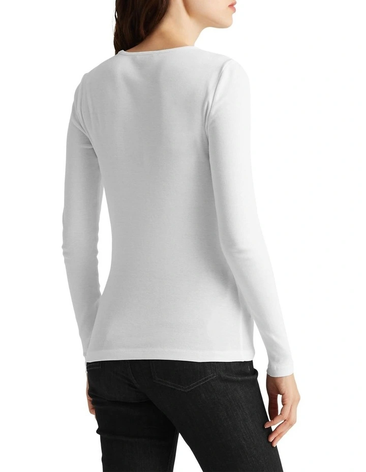 Button Shoulder Crewneck Top in White