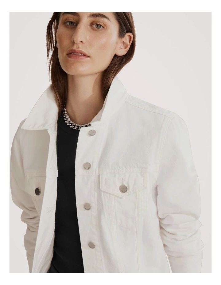 Australian Cotton Blend Slim Fit Denim Jacket in White