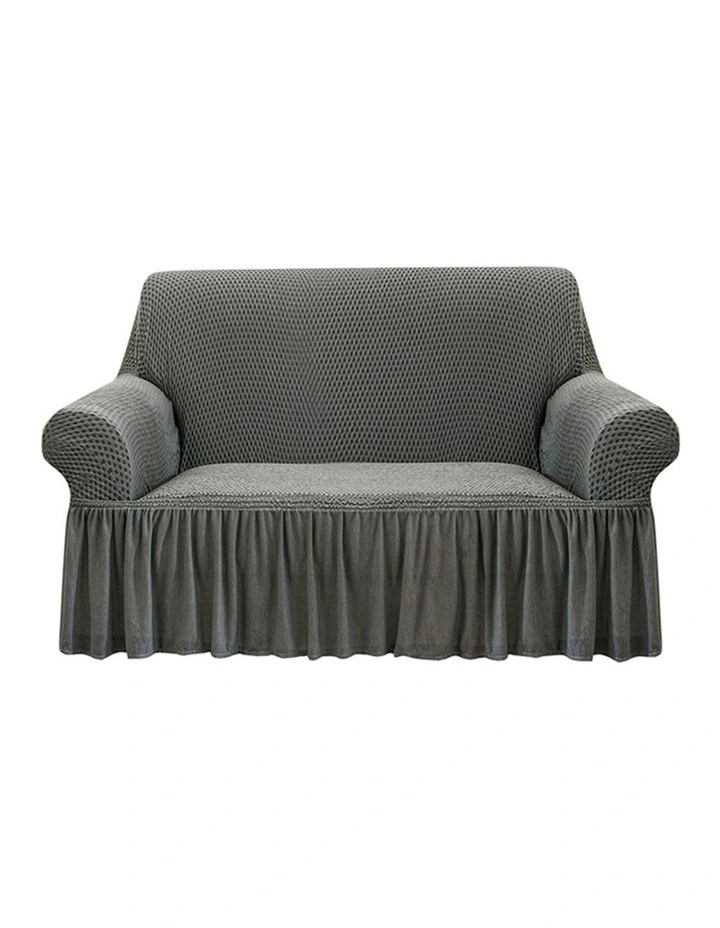 2-Seater Sofa Cover with Ruffled Skirt Couch Protector in Grey