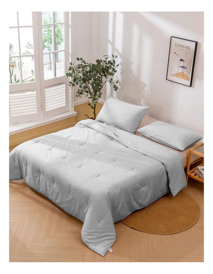 225TC Cotton Washed Comforter Set in Light Grey