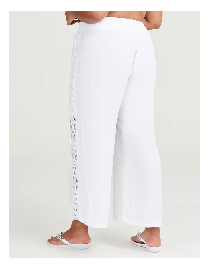 Lace Trim Pull On Pant in White