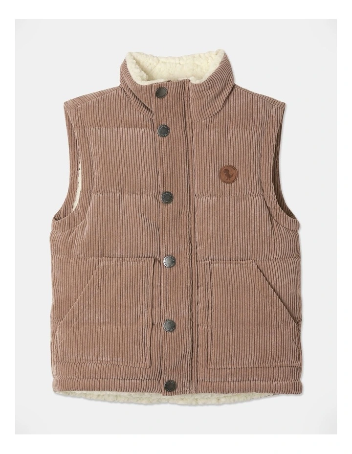 Cord Puffer Vest in Tan