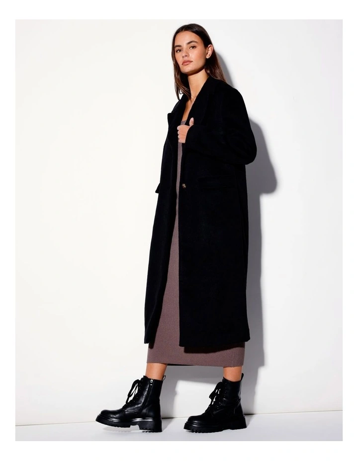 Longline Brushed Coat in Black