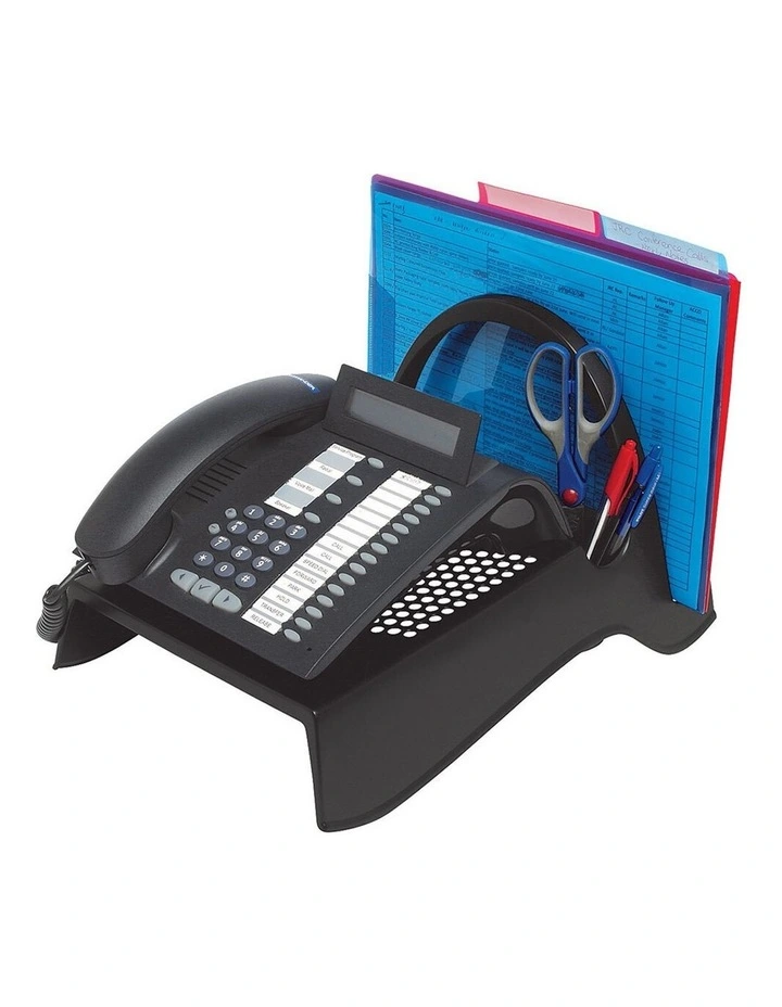 Telephone Stand/Riser w/Paper/Stationery Caddy/Holder Desk Organiser BLK