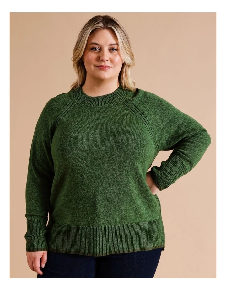 Organic Cotton Blend Side Rib Twist Jumper With Straight Hem In Avocado