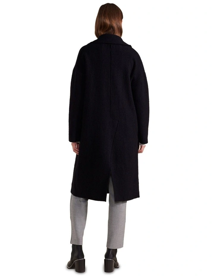 Long Sleeve Boiled Wool Coat in Black