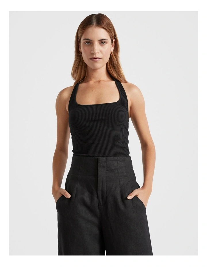 Halter Rib Tank in Black