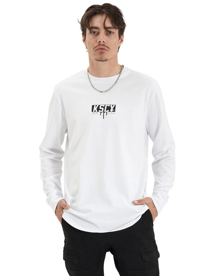 Punks Heavy Dual Curved Lone Sleeve Tee in White