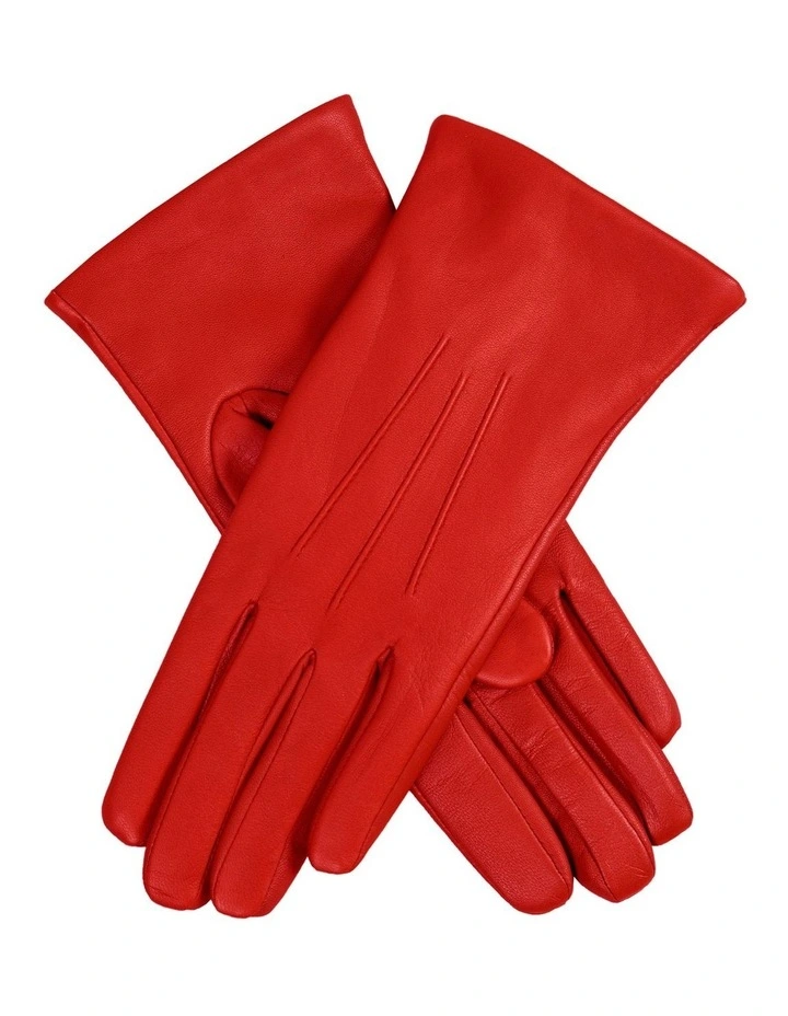 Touchscreen Cashmere Lined Leather Gloves in Berry