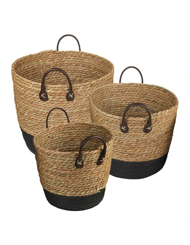 Carry Handles Storage Baskets Set 3 Piece in Brown