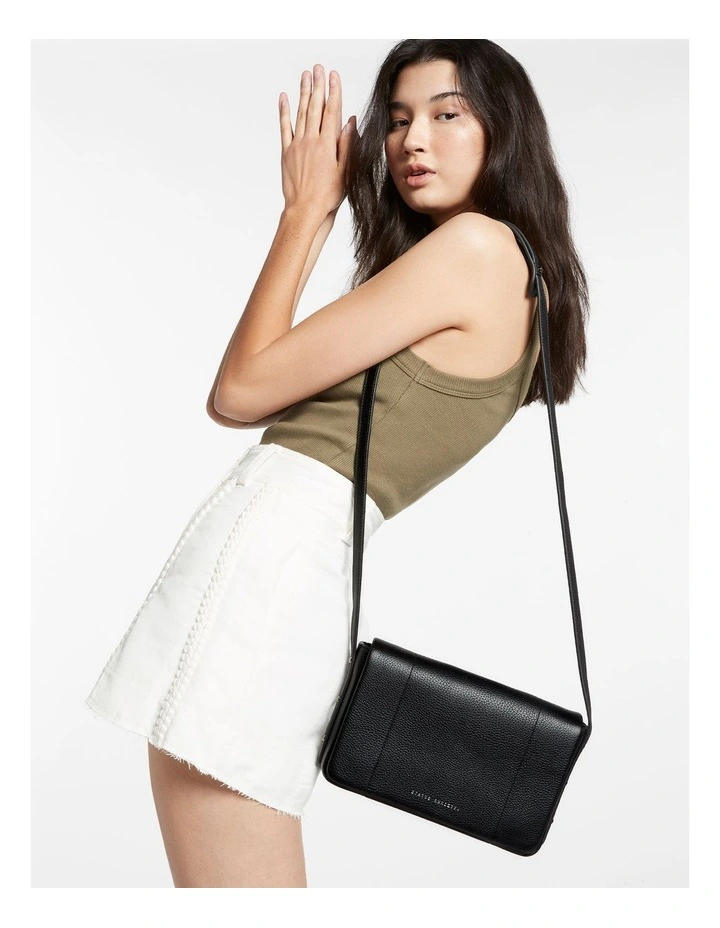 Flap Over Crossbody Bag in Black