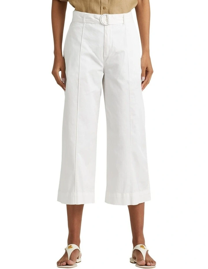 Micro-Sanded Twill Belted Wide-Leg Pant in White