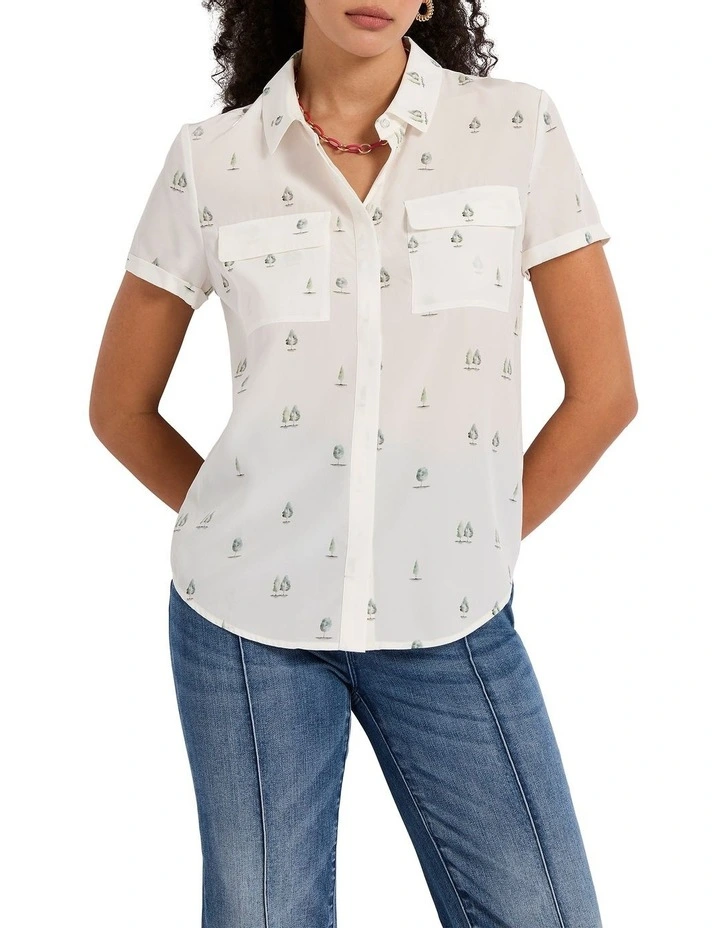 Piece Of Tree Silk Sofia Top in Ivory Multi