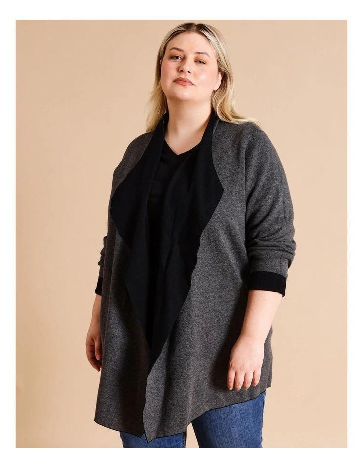 Reversible Waterfall Cardigan In Black/Charcoal