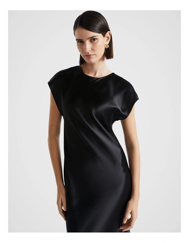 Satin Column Dress in Black