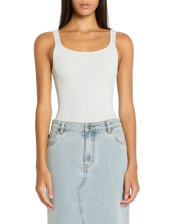 Royale Sparkle Rib Knit Tank in Silver