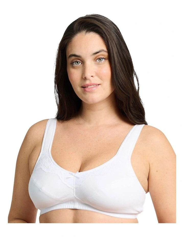 Lucie Organic Cotton Wide Strap Wirefree Bra in White