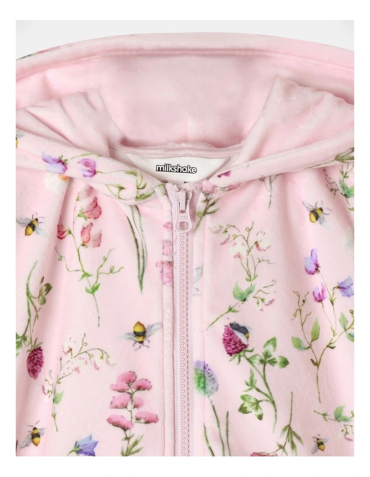 Velour Zip Through Hoodie in Floral