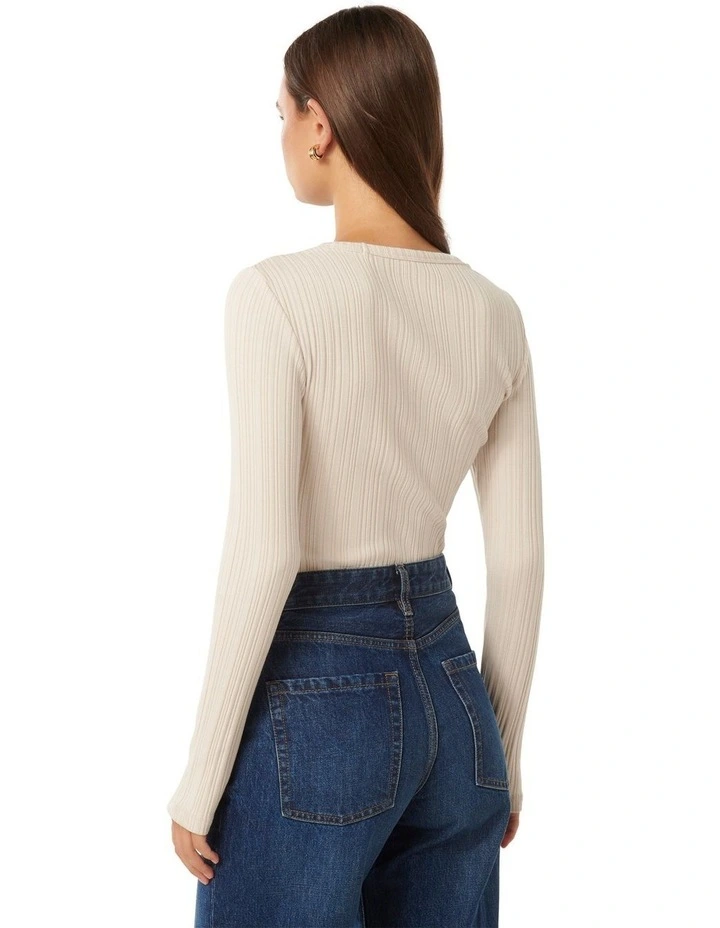 Meghan Rib Crew Neck Top in Beige