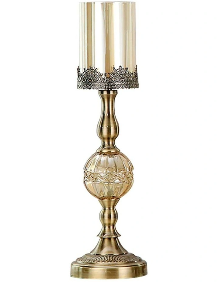 47cm Glass Candle Holder in Gold