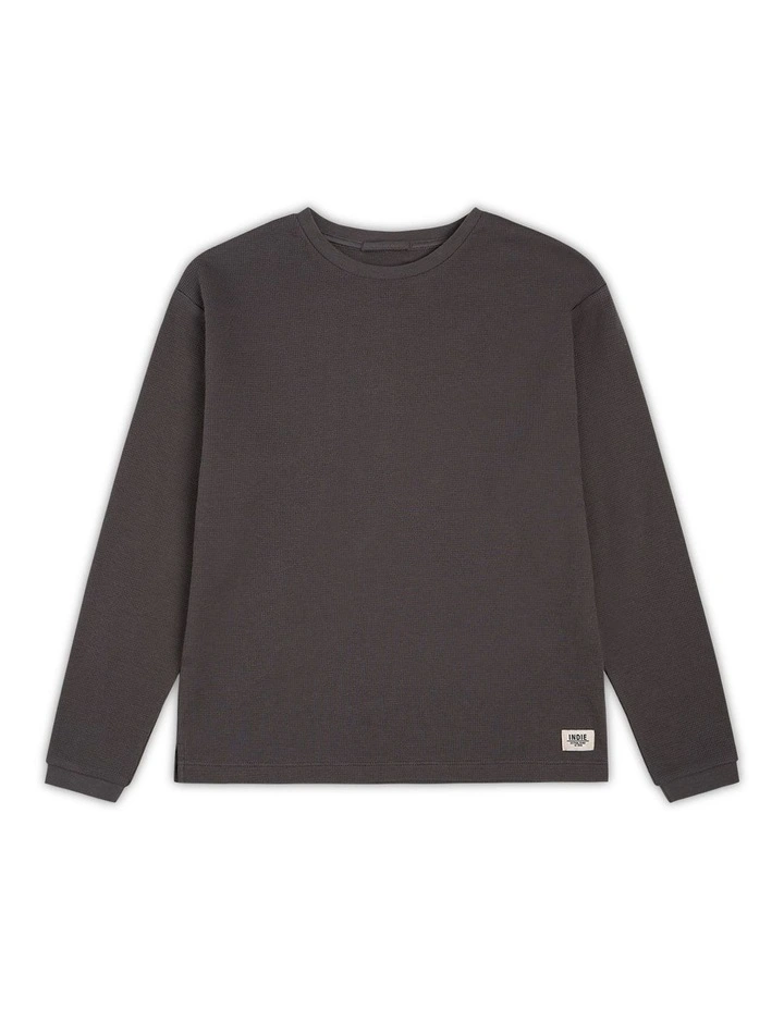 Eastport Waffle Long Sleeve Tee (8-14 Years) in Onyx