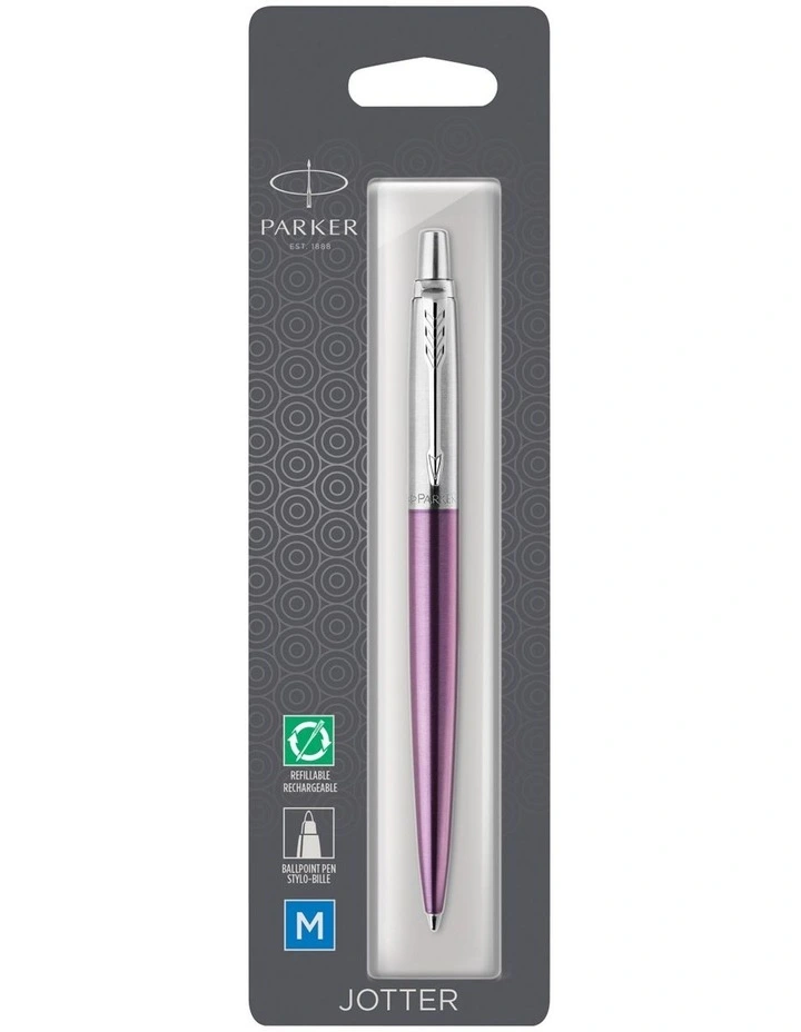 Parker Jotter Victoria Trim Ballpoint Blue Ink Pen in Violet/Chrome
