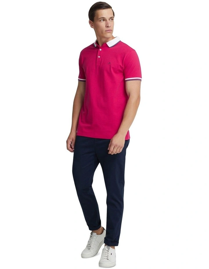 Cam Contrast Collar Pique Polo Shirt in Red