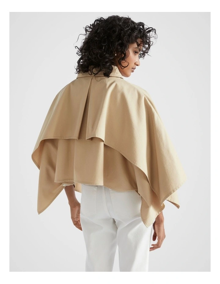 Cropped Trench Cape in Champagne Beige