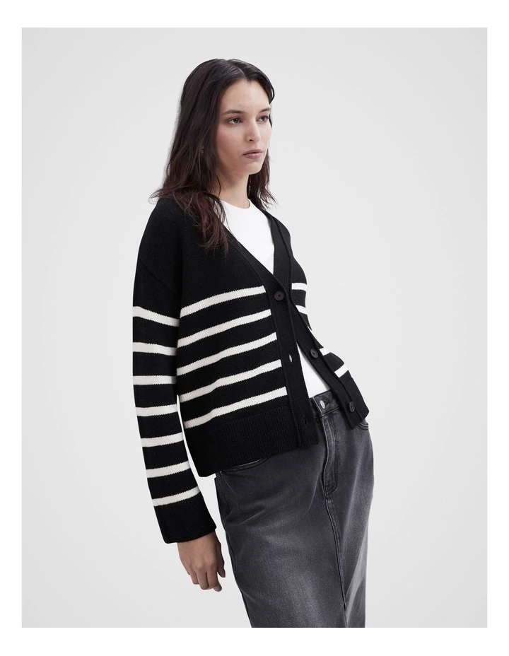 Stripe Cardigan in Black Ptnt