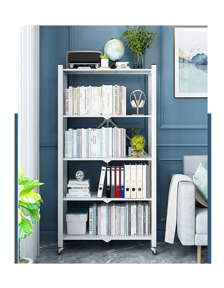 5 Tier Steel Foldable Storage Organizer with Wheels in White