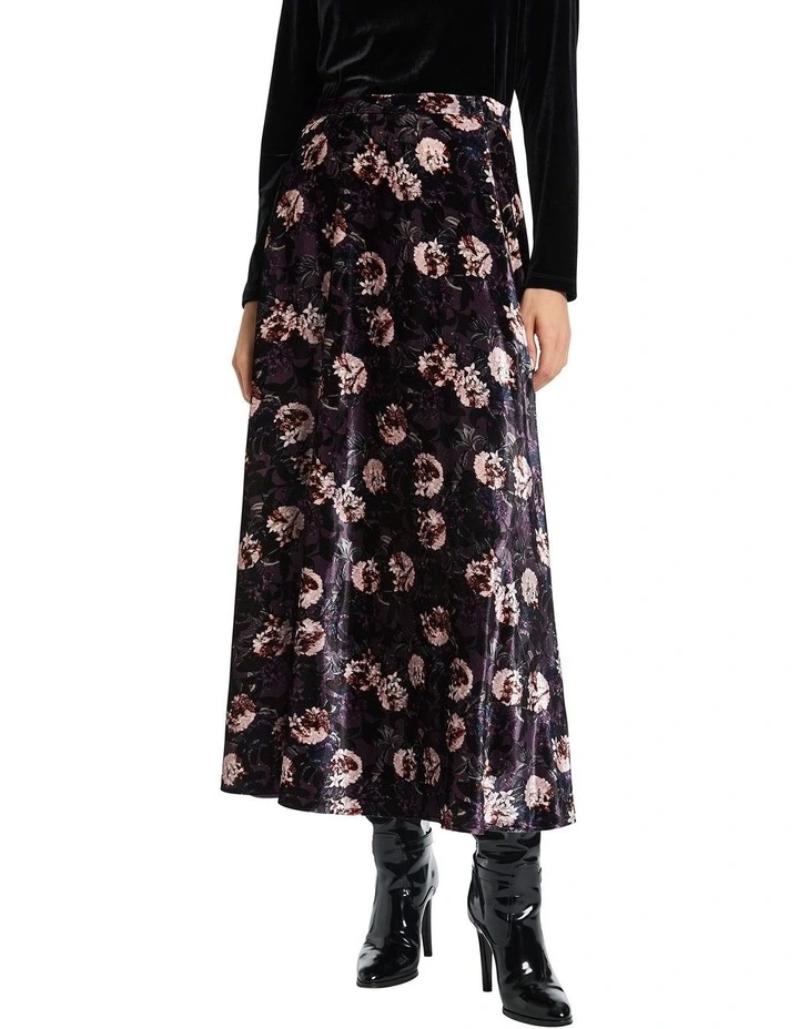 Malo Velvet Skirt in Indigo Multi
