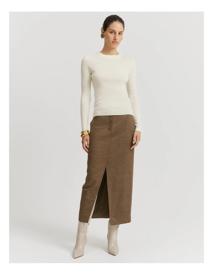 Australian Merino Wool Silk Crew Knit in Cream