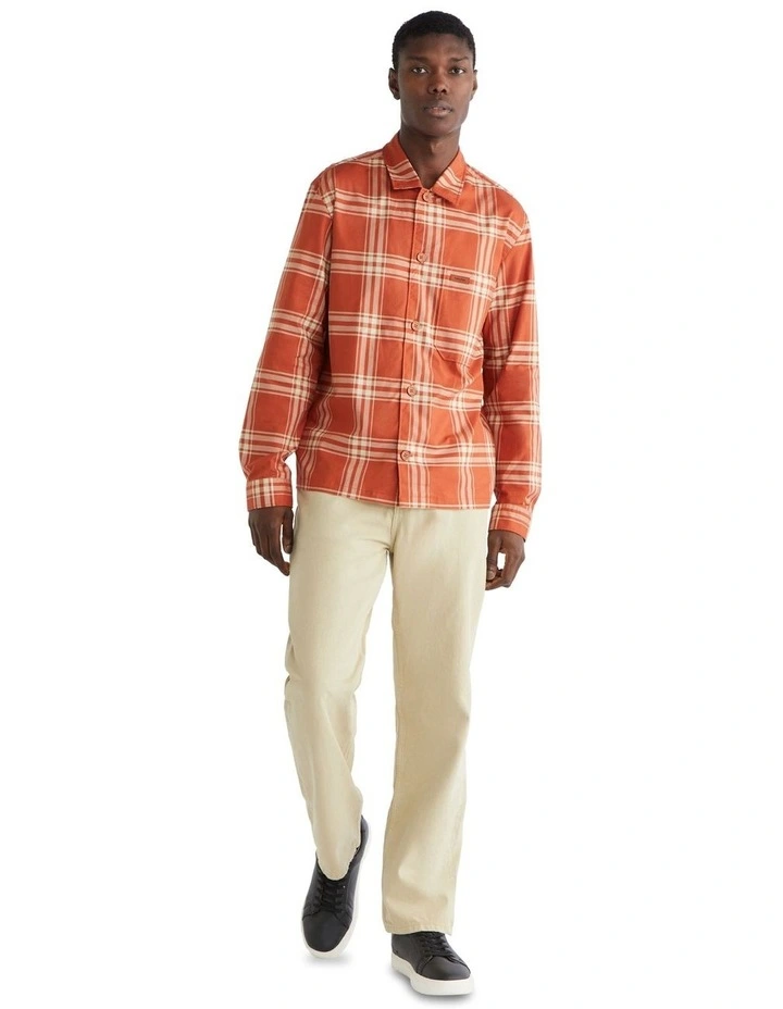 Twill Graphic Check Long Sleeve Shirt in Orange