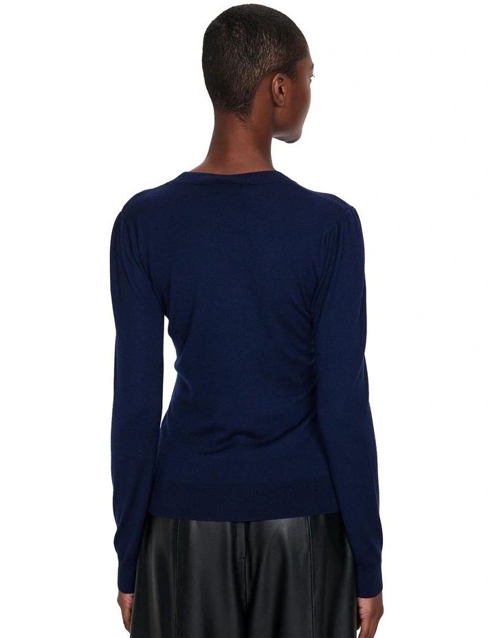 Long Puff Sleeve Round Neck Knit in Blue