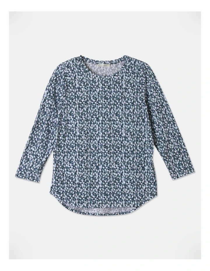 Wardrobe Staple 3/4 Sleeve Tee in Blue/White Dash Print