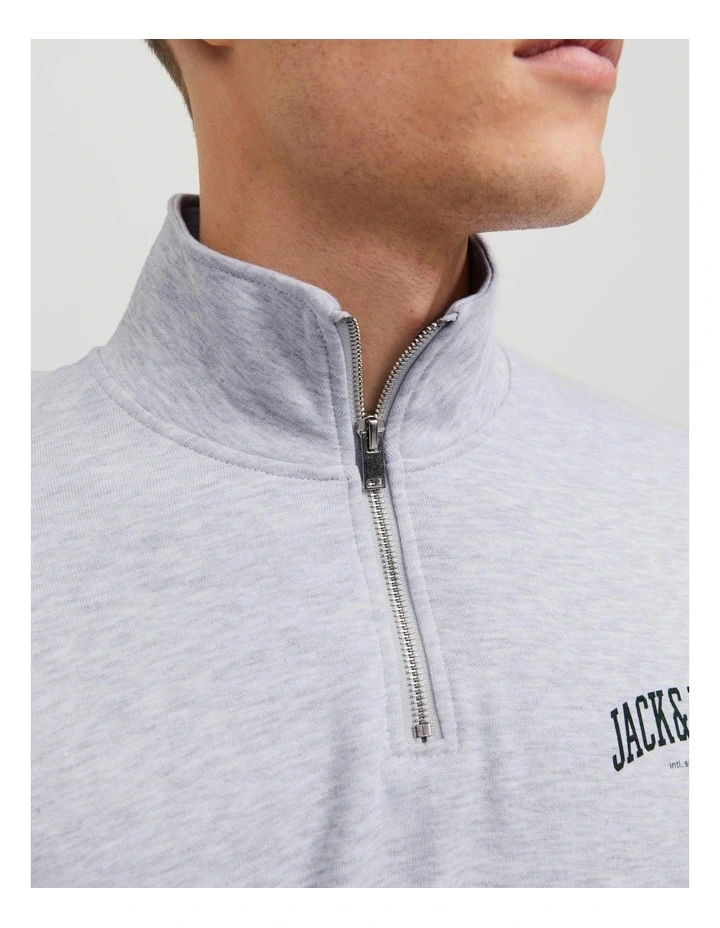 Josh Half Zip Sweat Top in Light Grey