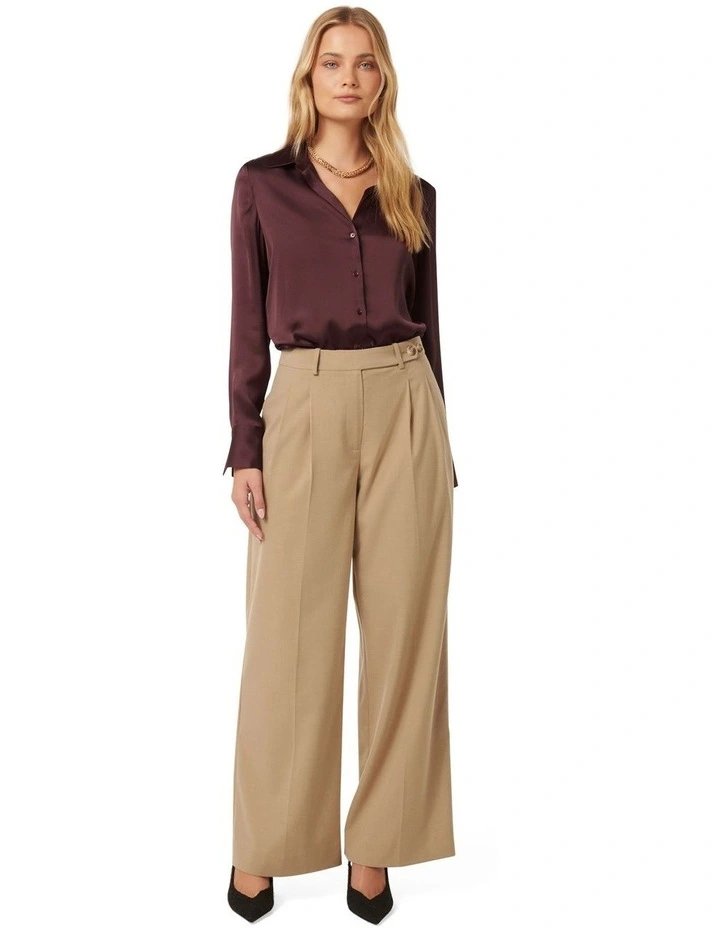 Harvey Notched Neck Satin Shirt in Burgundy