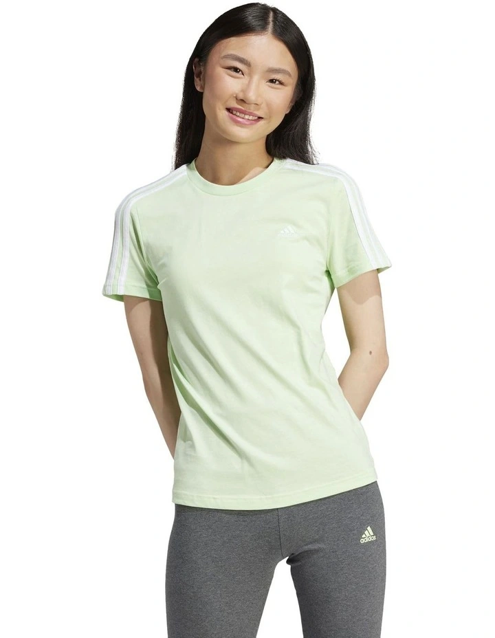 Essentials Slim 3-Stripes T-Shirt in Semi Green Spark/White