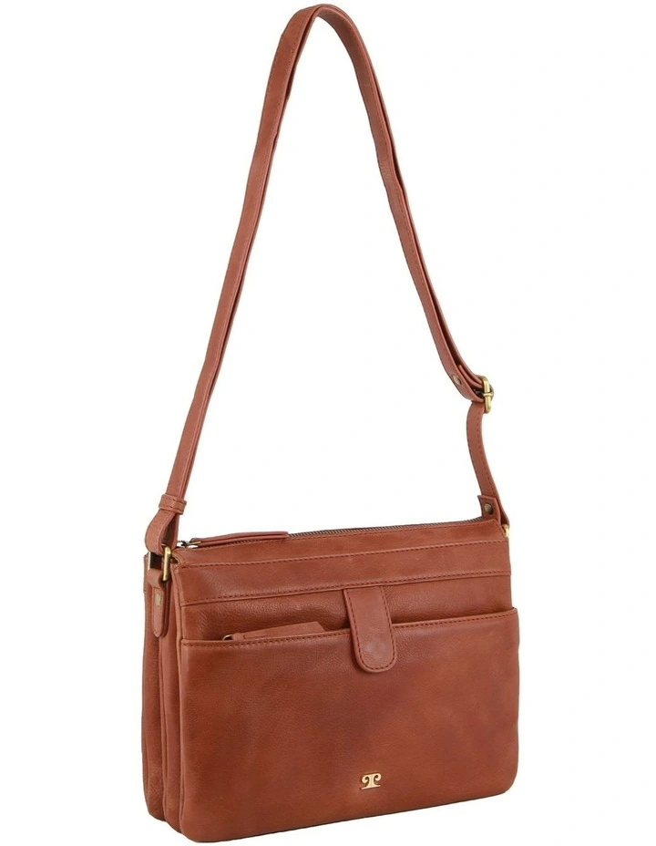 Leather Layered Style Crossbody Bag in Black