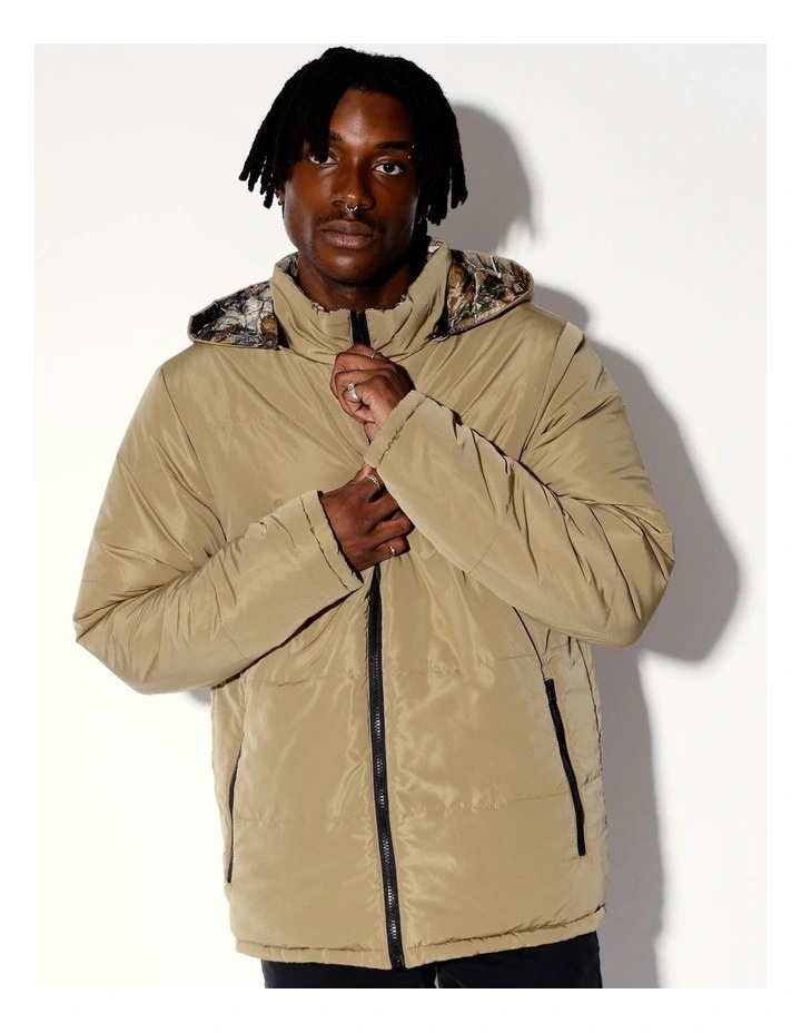 Rigel Reversible Recycled 4 In 1 Puffer Jacket in Beige