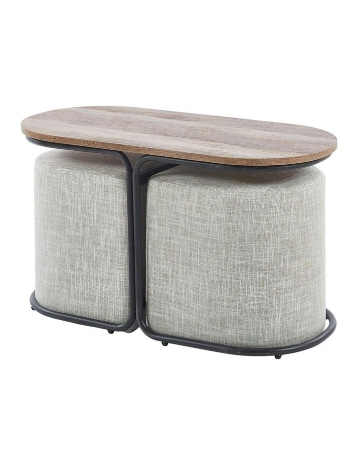 Coffee Table & Ottoman 3 Piece Set in Cream Grey