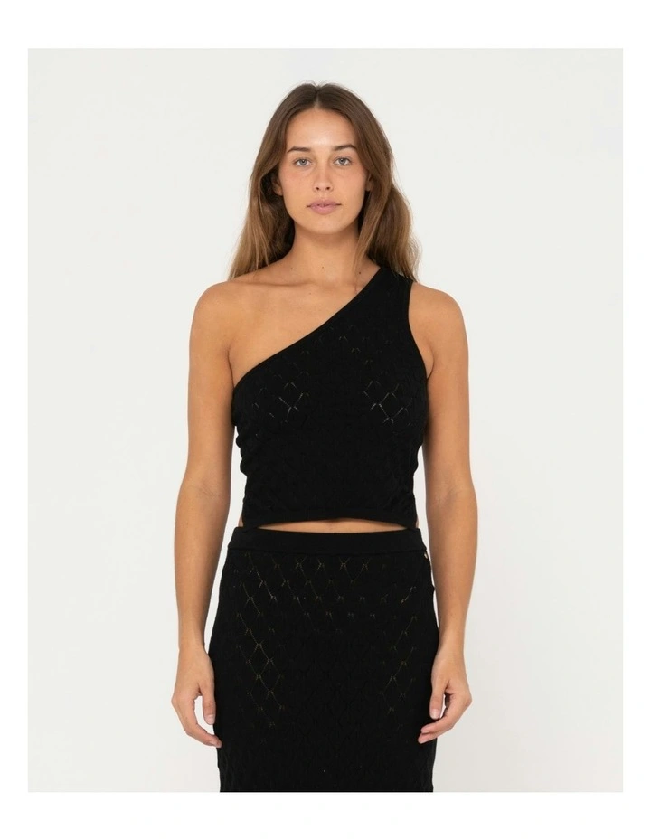 Leo One Shoulder Knit Top in Black